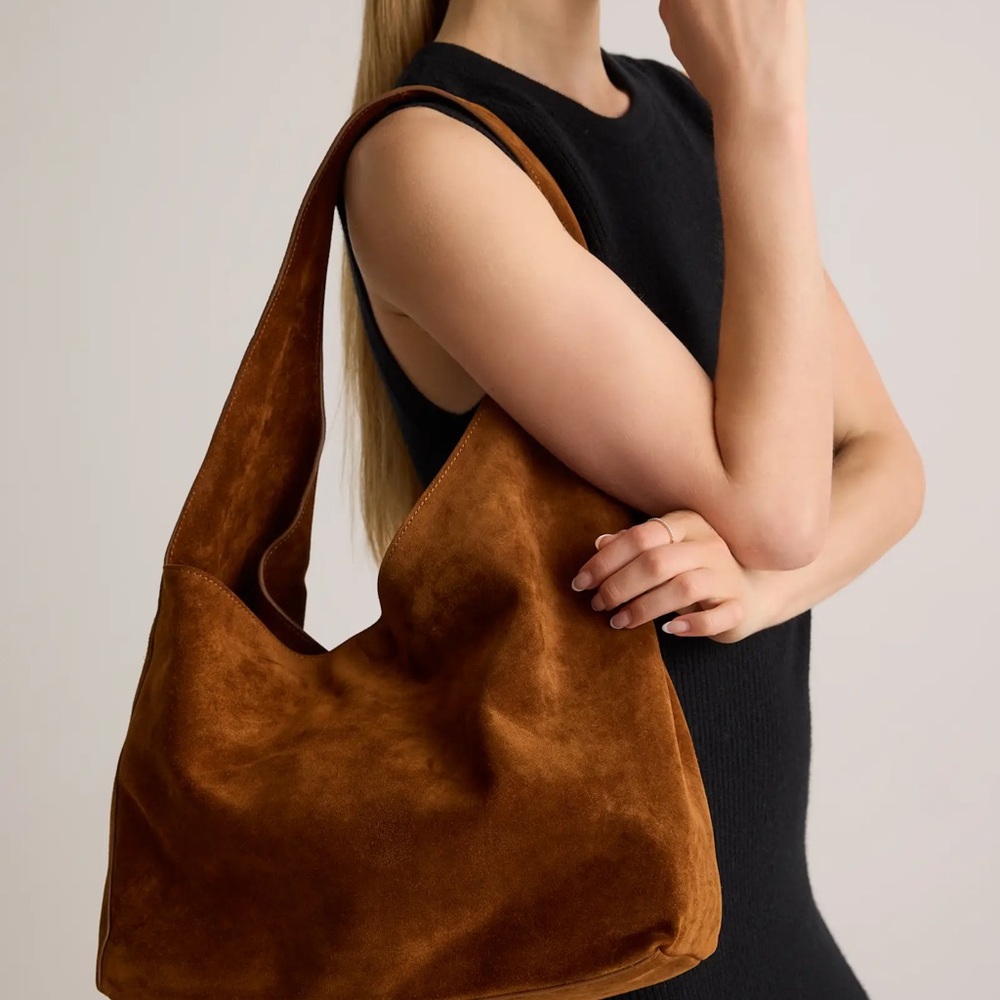 Italian Suede Slouchy Shoulder Bag in Whiskey - Picture 6 of 11